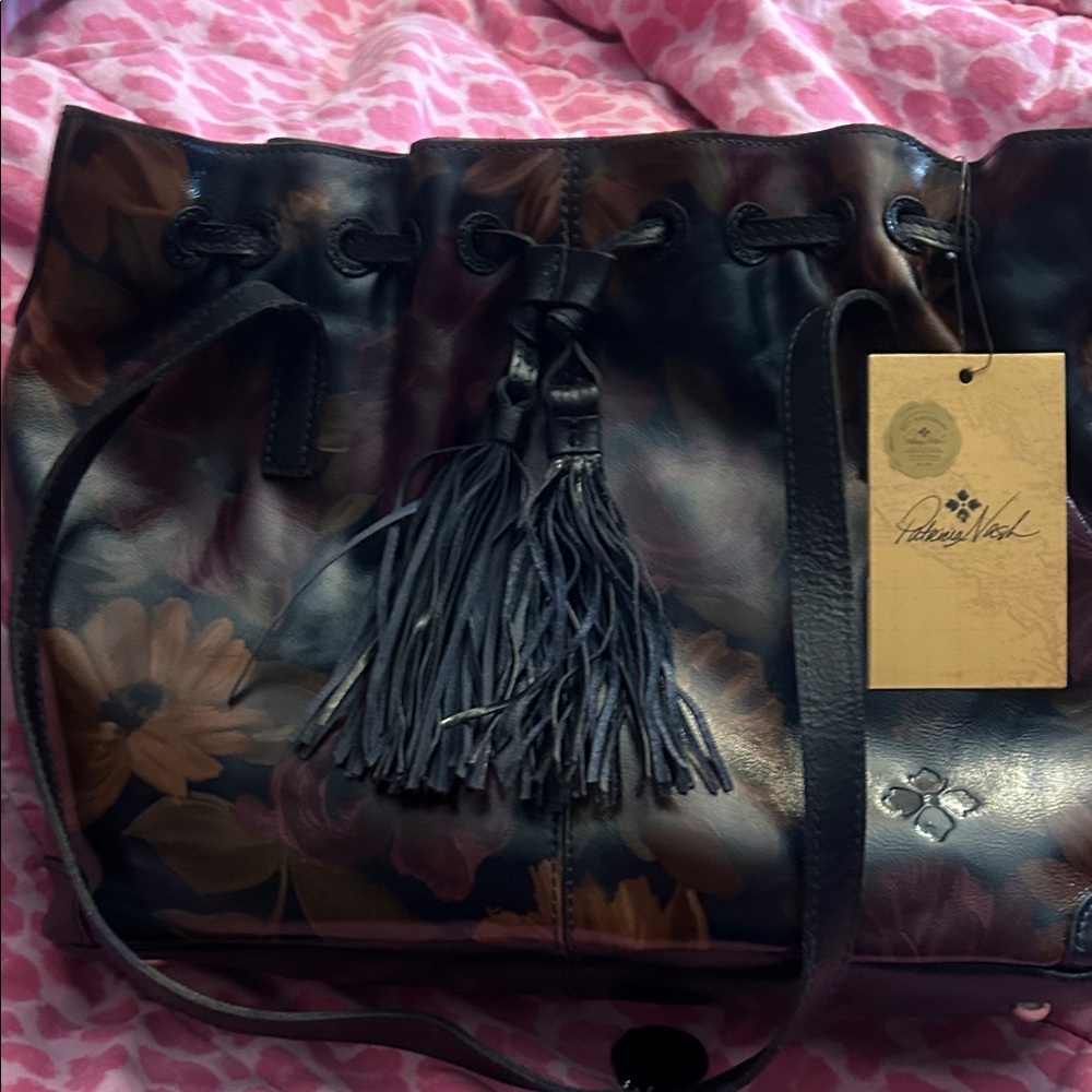Patricia Nash Black Floral Leather Shoulder Bag